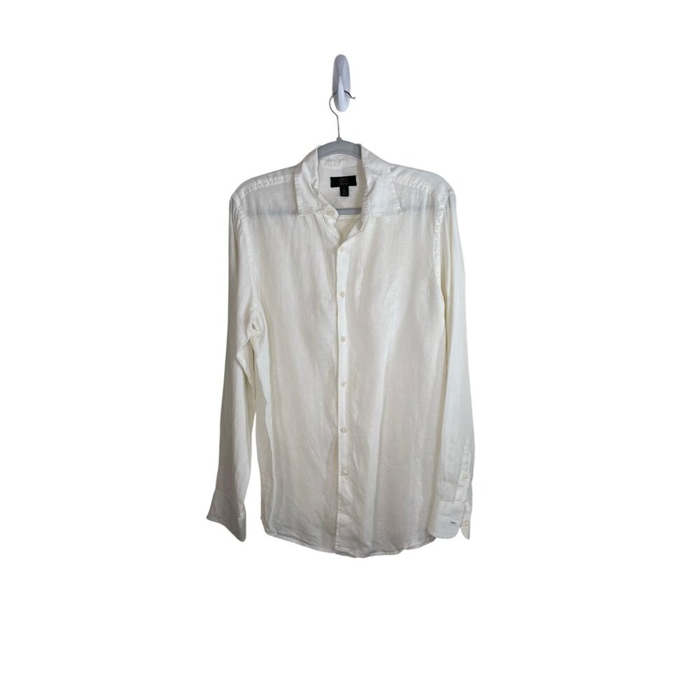 Club Room S White Long-Sleeve Button-Up 100% Linen Shirt